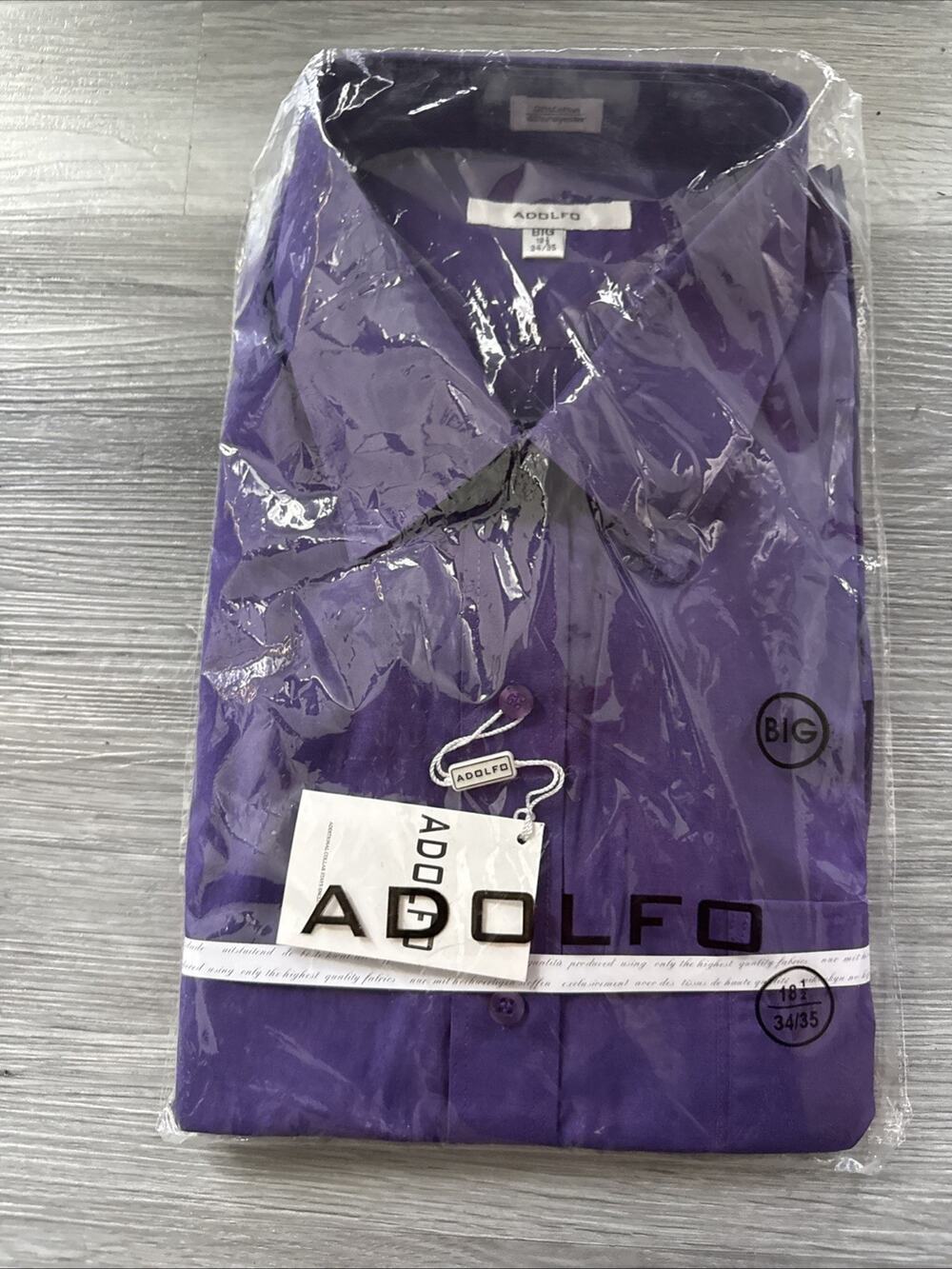 Adolfo LS Button Down Shirt, Purple, Size Big 18.5, 34/35